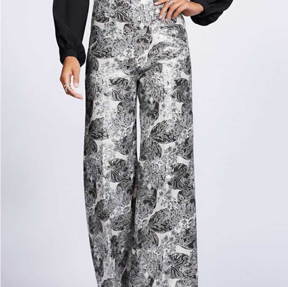 Gabrielle Union NY & Company silvertone floral jacquard palazzo pants Size 14